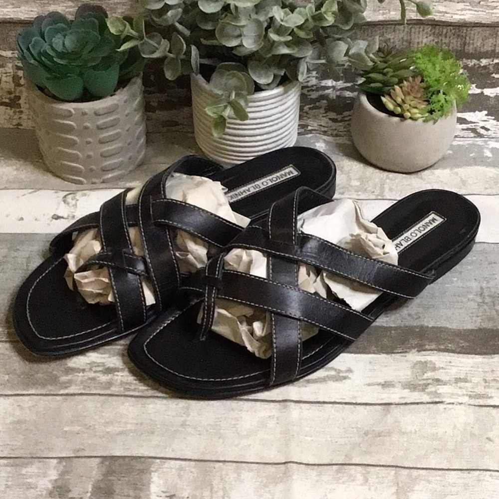 Manolo Blahnik Black Sandals Sz 39 1/2